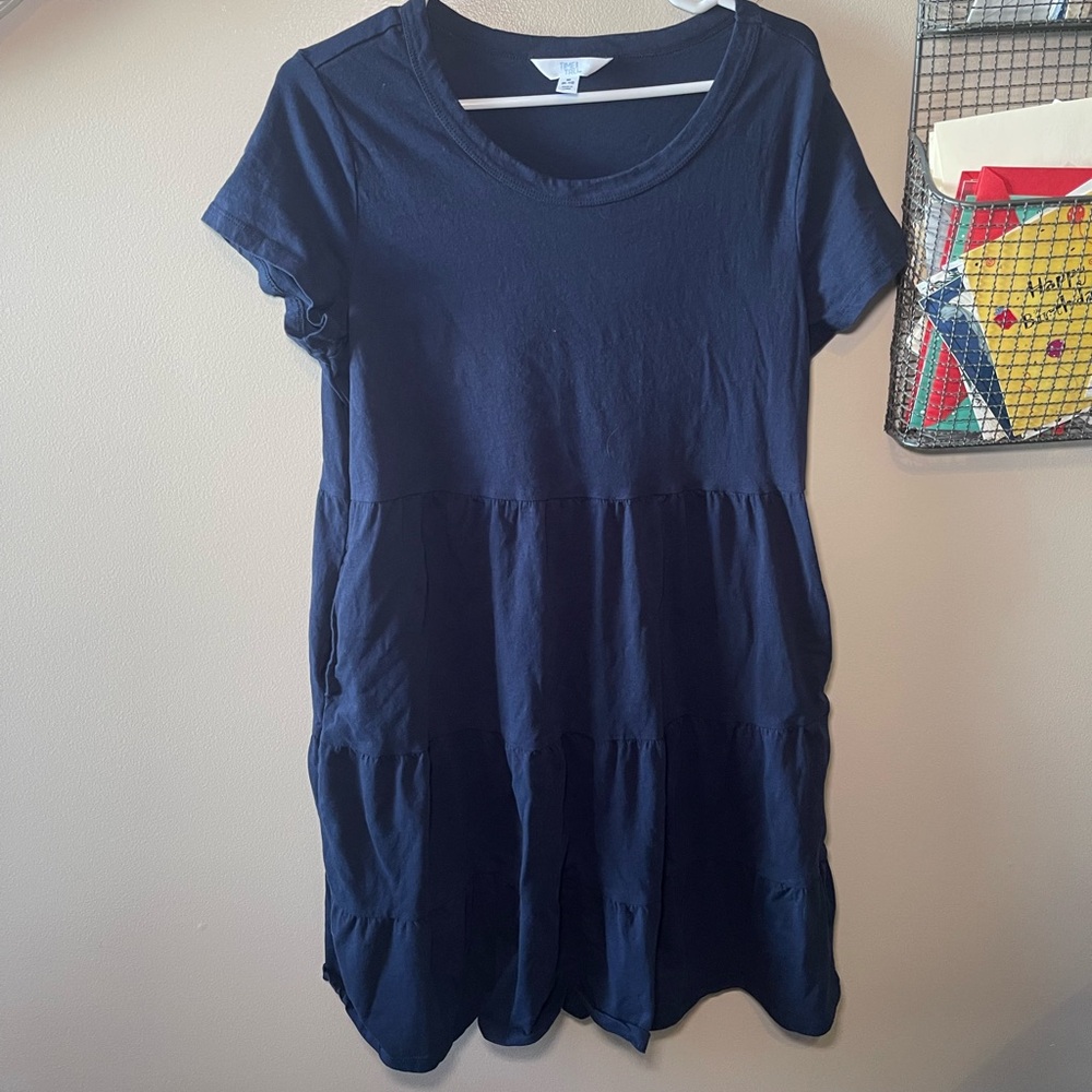 Time and Tru Navy Short-Sleeve Tiered Midi Dress